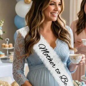 Forum Novelties Mother To Be White Lace Sash Baby Shower Party Supplies Gift